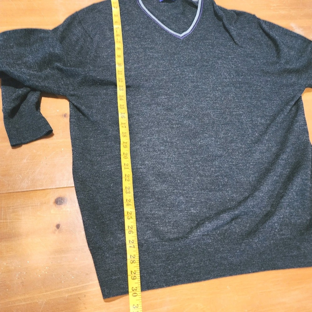 Alan Flusser Sweater Mens Large Gray Purple V Neck Merino Wool Blend Lightweight - Picture 8 of 13
